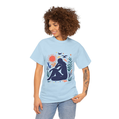 Boho Chic Unisex T-Shirt, Minimal Abstract Woman T-Shirt, Tee for Nature Lovers, Sun and Nature Print, Artistic Silhouette Tee