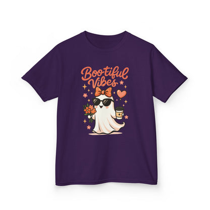 Girls Halloween Ghost T-Shirt, Cute Bootiful Vibes Tee for Kids, Fun Spooky Season Shirt, Tween Girl Outfit Gift, Kids Heavy Cotton™ Tee