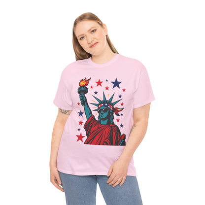 Lady Liberty Pop Art T-Shirt, Patriotic 4th of July Women’s Tee, Retro USA Bandana Statue Shirt