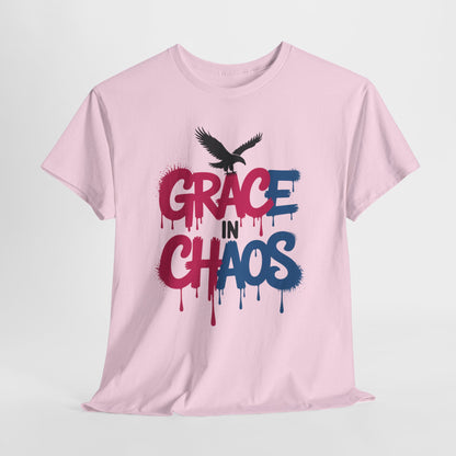 Womens Graffiti T-Shirt, Grace in Chaos Dripping Street Art Tee, Bold Urban Graphic Shirt
