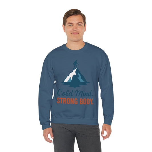Men's Heavy Blend™ Crewneck Sweatshirt, Cold Mind Strong Body Sweatshirt, Nordic Mountain Minimalist Pullover