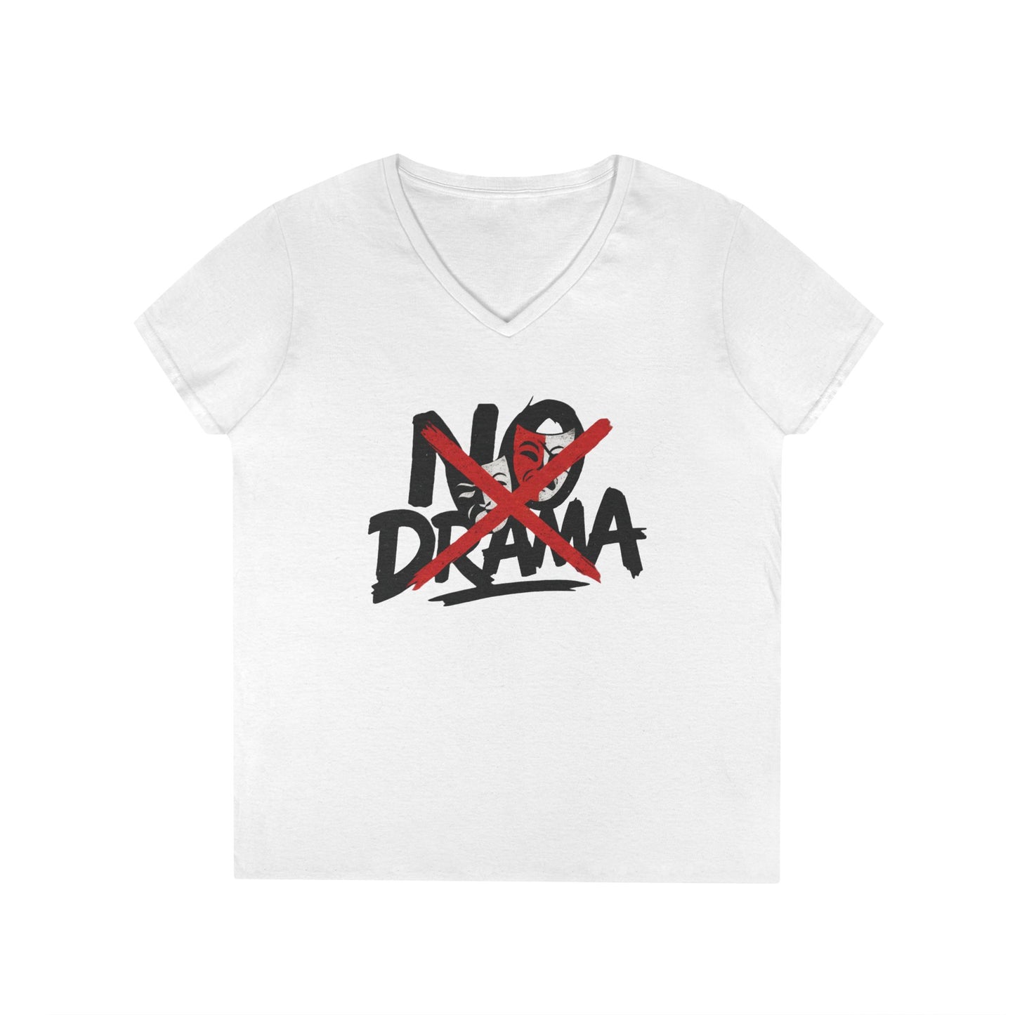 No Drama Ladies' V-Neck T-Shirt, Casual Graphic Tee, Perfect for Everyday Vibes, Gift Idea for Friends, Fun Statement Top, Mood Daily Modes