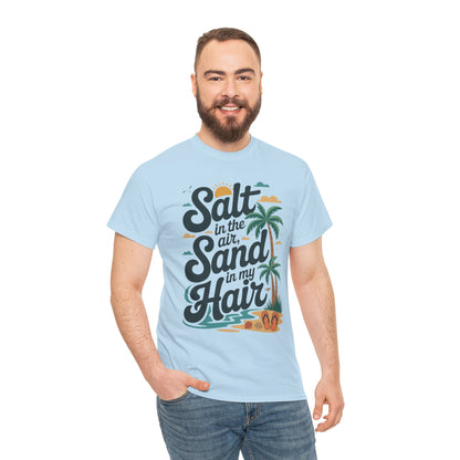 Salt in the Air Sand in My Hair Shirt, Beach Summer Vibes Graphic T-Shirt, Tropical Ocean Palm Design, Ocean-Themed Shirt, Gift Beach Lovers