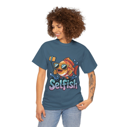 Funny Selfie Fish Graphic Womens T-Shirt, Playful Pun Gift for Her, Summer Vibes, Unique Beach Shirt, Outdoor Adventures