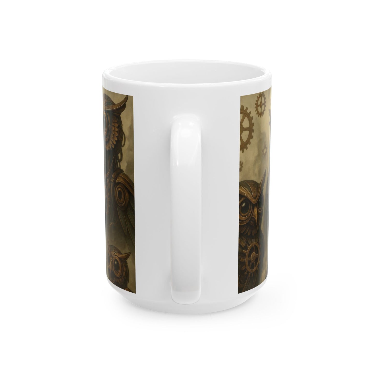 Steampunk Owl Mug, Victorian Mechanical Owl Coffee Cup, Brass Gear Owl Art, Industrial Fantasy Gift for Men & Steampunk Lovers, Mug, (15oz)