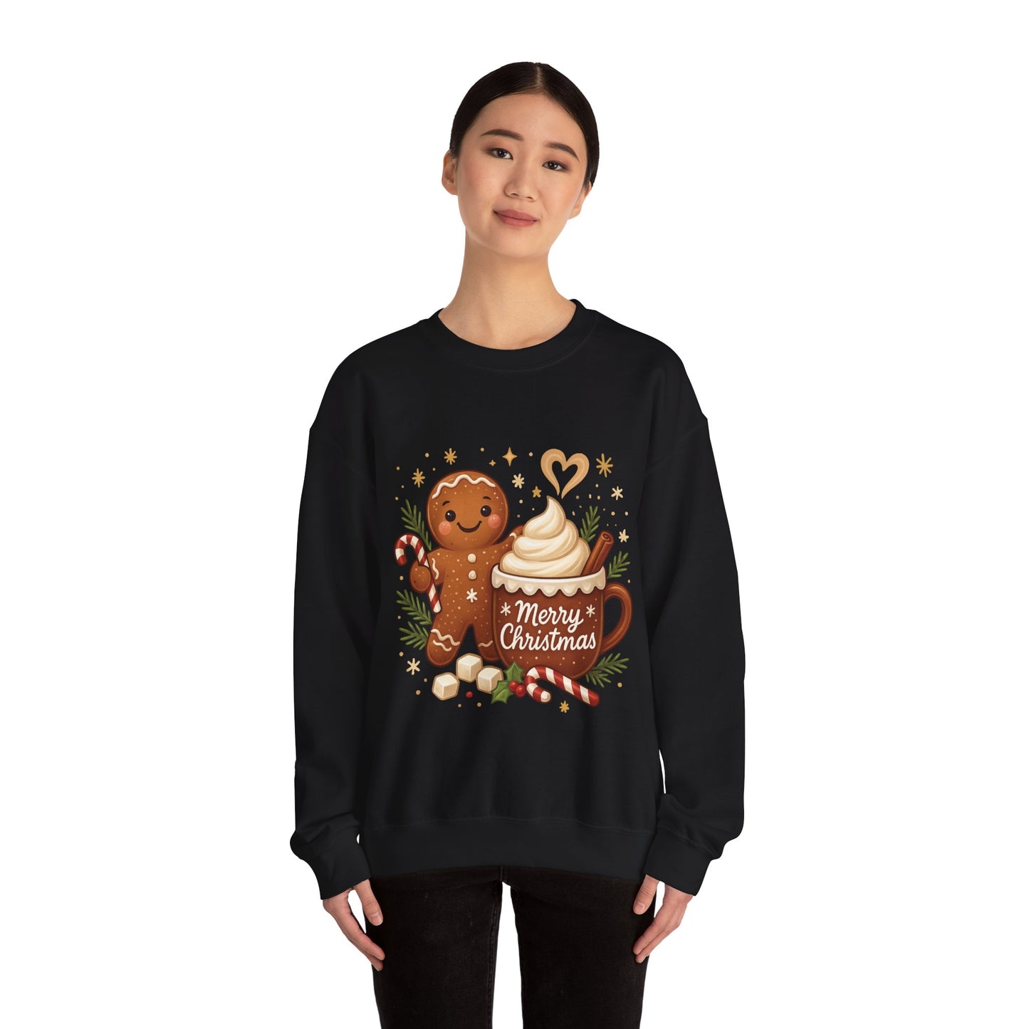 Women's Gingerbread - Hot Cocoa Christmas Sweatshirt,  Cozy Holiday Pullover, Women's Heavy Blend™ Crewneck Sweatshirt