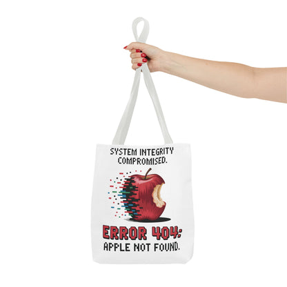 Error 404 Apple Tote Bag, Geek Tote, Funny Shopping Bag, Gift for Tech Lovers, Apple Lovers Tote, Digital Design Bag, Weekender Bag, Beach Bag, Large Canvas Bag