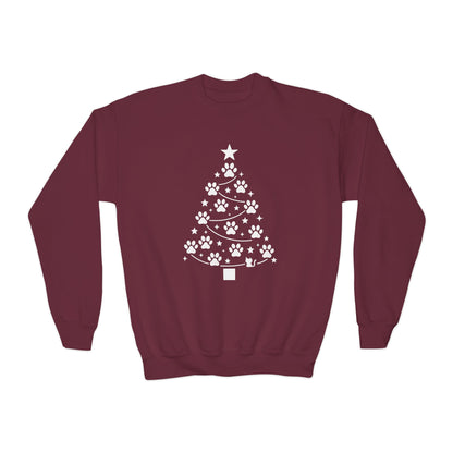 Paw Christmas Tree Girls Youth Sweatshirt, Cute Pet Lover Holiday Sweater
