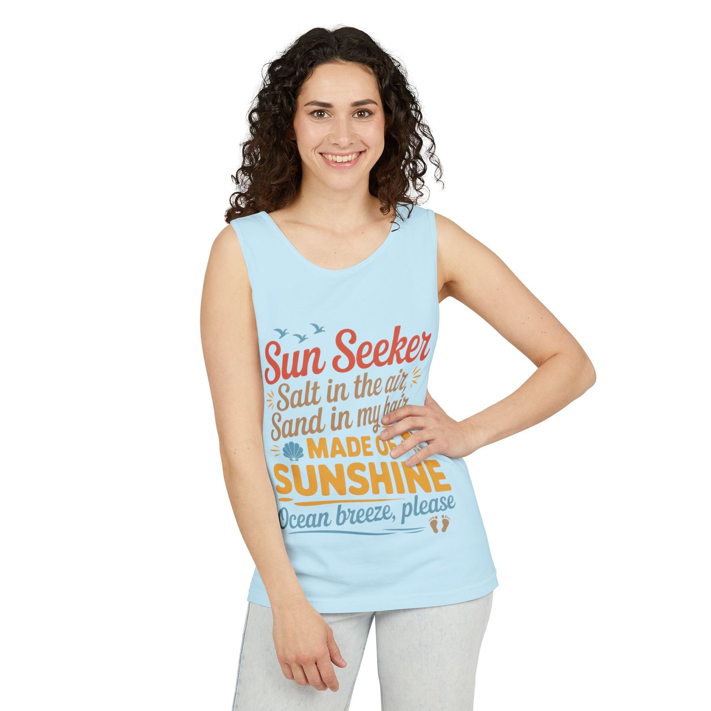 Sun Seeker Summer Quote Tank Top, Made of Sunshine Beach Vibes Tee, Ocean Breeze Please Tank Top for Women, Salt in the Air Sand Top