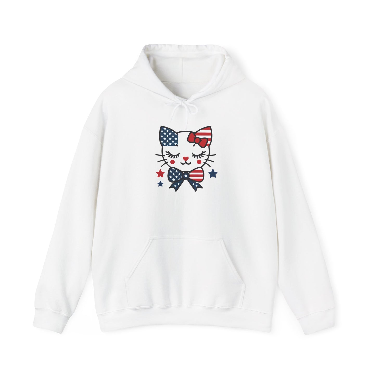 Cute Cat Patriot Women's Hoodie, Women's Heavy Blend Sweatshirt, Gift for Cat Lovers, 4th of July Apparel, Perfect for Independence Day