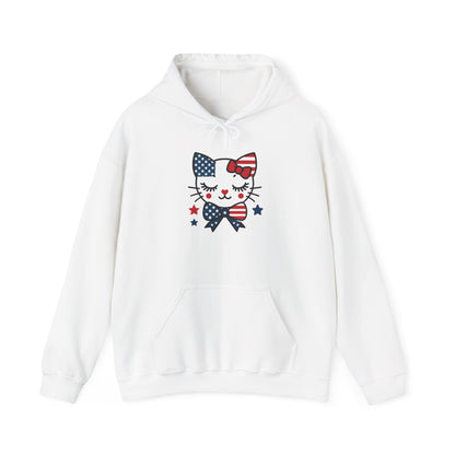 Cute Cat Patriot Women's Hoodie, Women's Heavy Blend Sweatshirt, Gift for Cat Lovers, 4th of July Apparel, Perfect for Independence Day