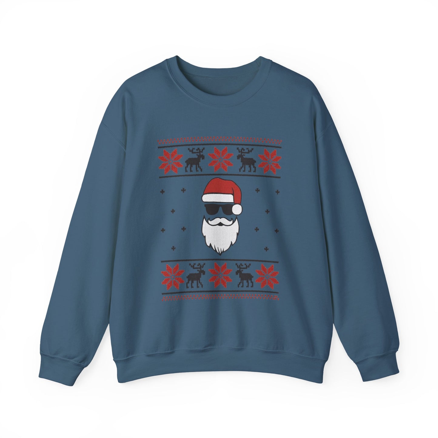 Cool Santa Men's Sweatshirt, Funny Knit Look Pullover, Retro Christmas Sweater Style
