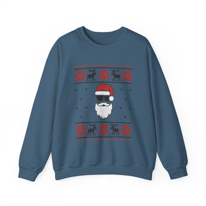 Cool Santa Men's Sweatshirt, Funny Knit Look Pullover, Retro Christmas Sweater Style