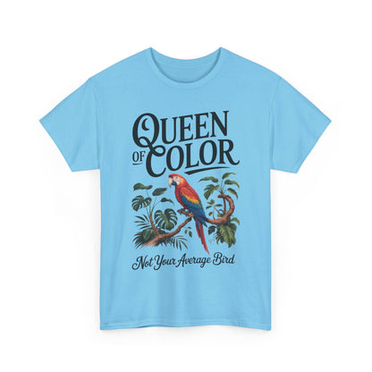 Colorful Queen Womens Tee, Fun Graphic T-Shirt, Casual Wear, Gift for Bird Lovers, Trendy Summer Apparel