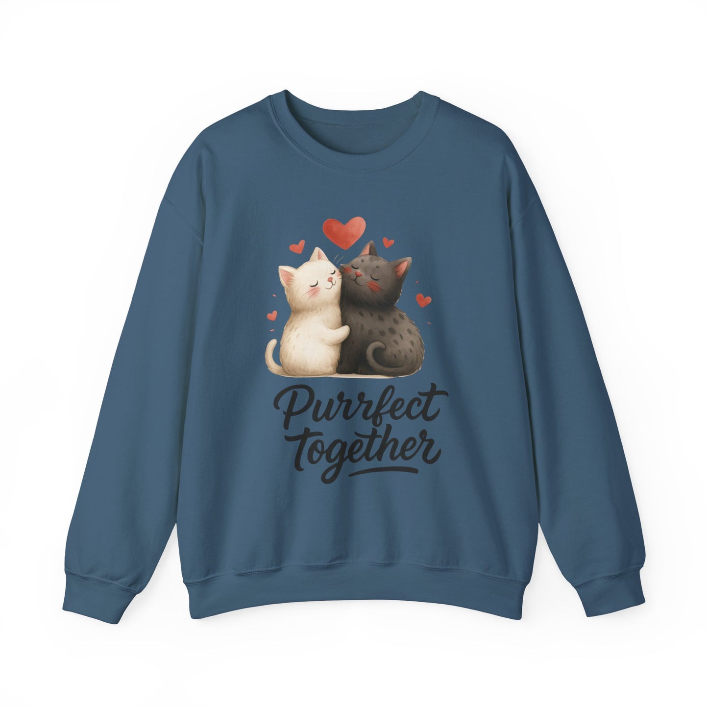 Cute Cat Couple Womens Sweatshirt, Purrfect Together Sweater, Gift for Cat Lovers, Cozy Crewneck for Valentine's Day, Animal Lover Apparel