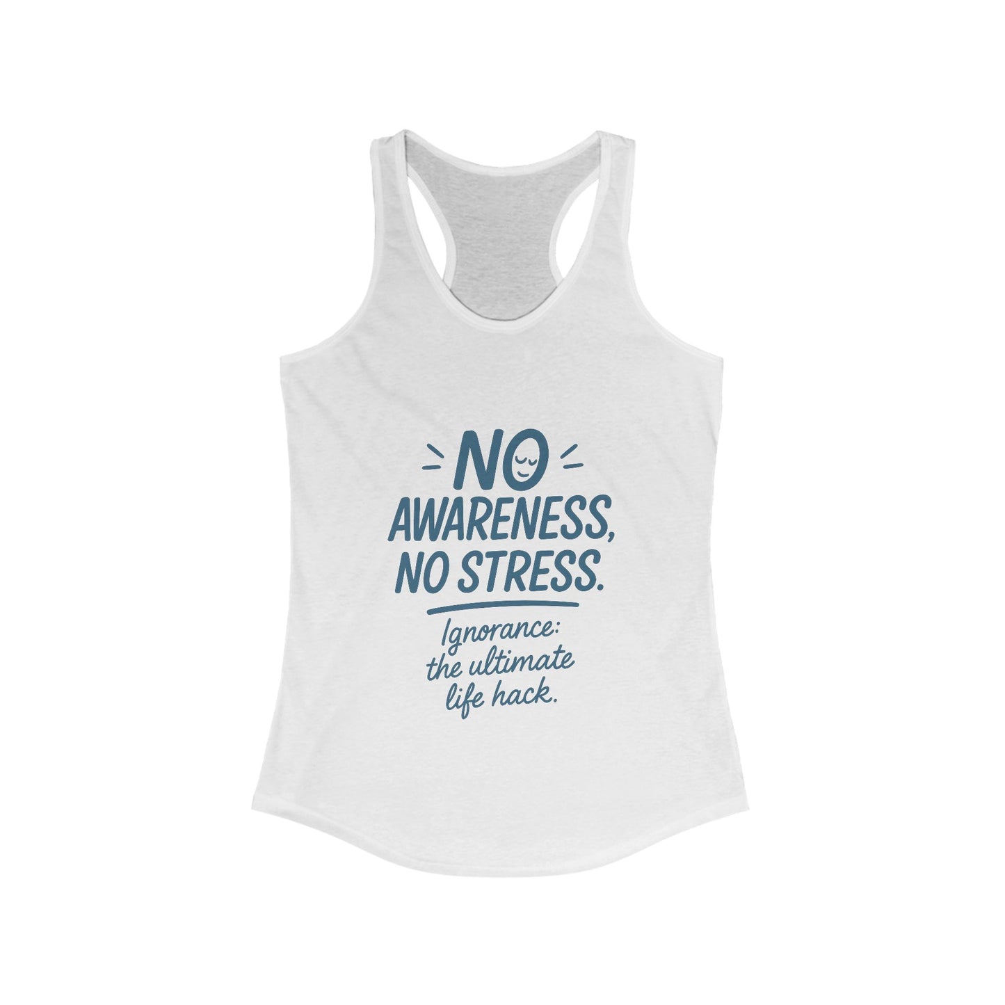 Womens No Awareness Racerback Tank Top, Funny No Stress Quote, Workout Sleeveless Shirt, Motivational Shirt, Yoga, Workout, Casual Wear