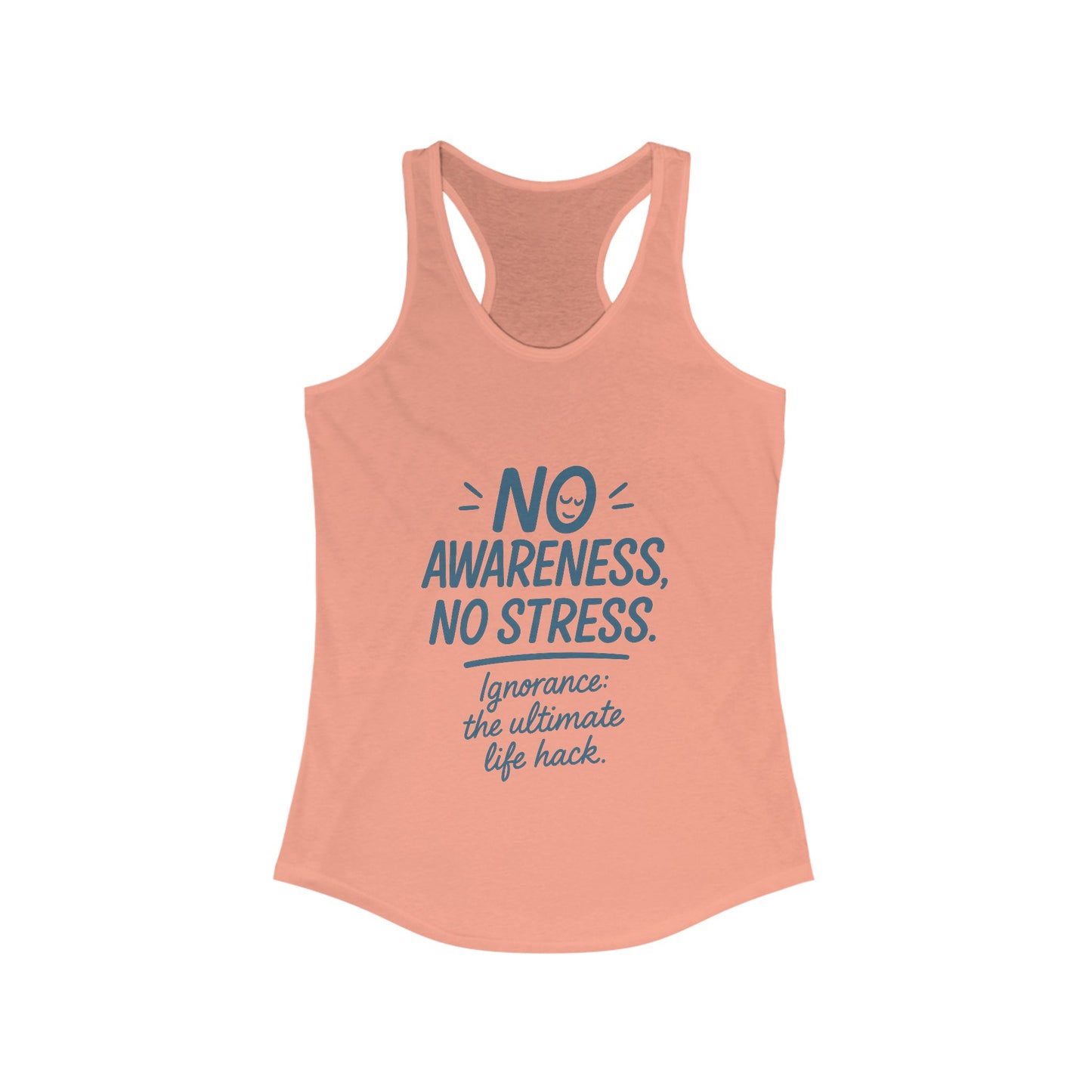 Womens No Awareness Racerback Tank Top, Funny No Stress Quote, Workout Sleeveless Shirt, Motivational Shirt, Yoga, Workout, Casual Wear