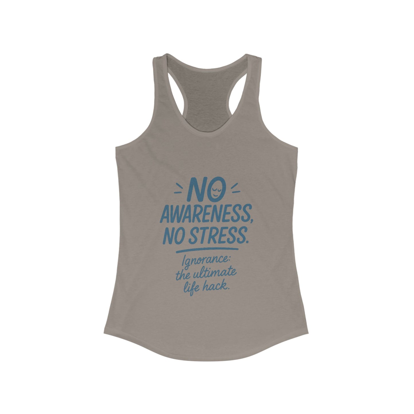 Womens No Awareness Racerback Tank Top, Funny No Stress Quote, Workout Sleeveless Shirt, Motivational Shirt, Yoga, Workout, Casual Wear