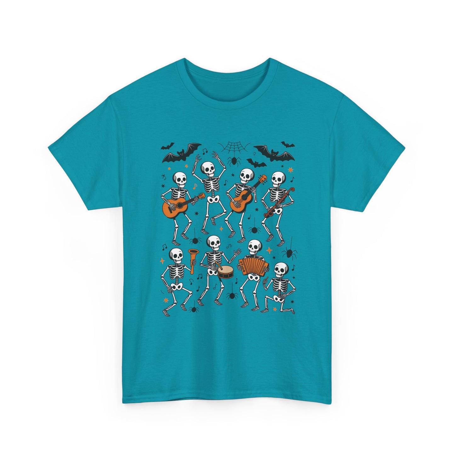 Dancing Skeleton Band Halloween T-Shirt for Men, Funny Spooky Music Tee, Rock and Roll Skeleton Shirt, Cool Halloween Party Outfit