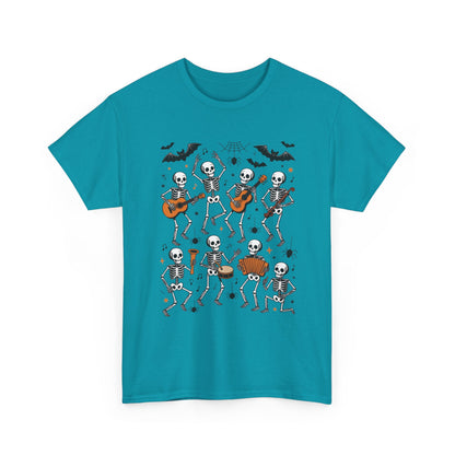 Dancing Skeleton Band Halloween T-Shirt for Men, Funny Spooky Music Tee, Rock and Roll Skeleton Shirt, Cool Halloween Party Outfit