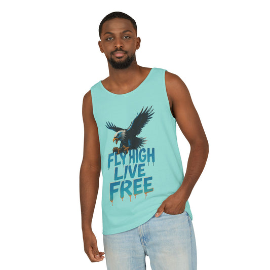 Mens Garment-Dyed Tank Top, Fly High Live Free Eagle Mens Tank Top Gym Wear