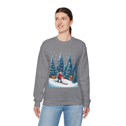 Womens Christmas Skiing Sweatshirt, Cozy Winter Holiday Pullover, Women's Heavy Blend™ Crewneck Sweatshirt