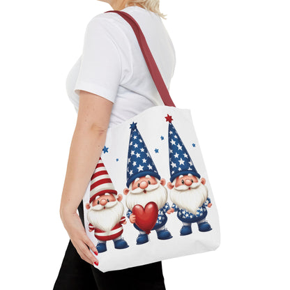 Patriotic Gnome Tote Bag, Stars and Stripes Reusable Grocery Bag, Cute Gnome Summer Bag, Holiday Gift Tote, Eco-Friendly Shopping Bag