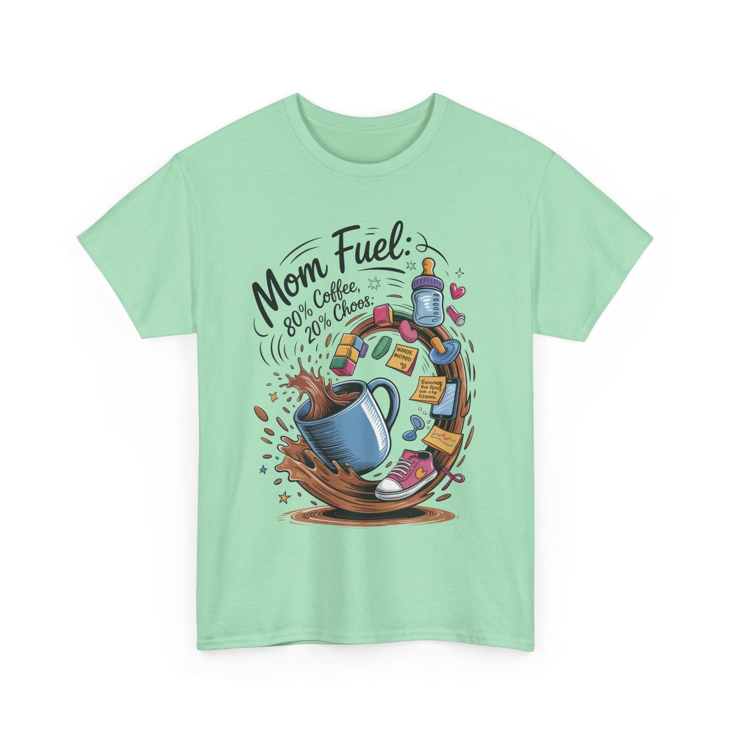 Mom Fuel Heavy Cotton Tee, Funny Coffee Lover T-Shirt, Gift for Moms, Mother's Day, Casual Wear, Pajama Top