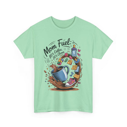 Mom Fuel Heavy Cotton Tee, Funny Coffee Lover T-Shirt, Gift for Moms, Mother's Day, Casual Wear, Pajama Top