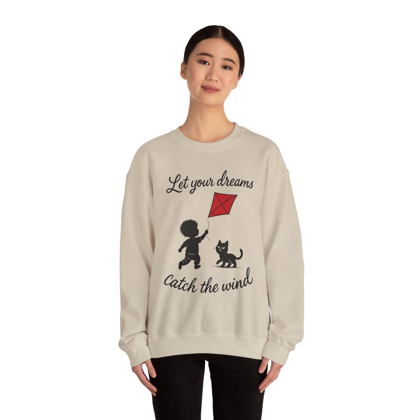 Dream Big Womens Crewneck Sweatshirt, Inspirational Gift, Cozy Lounge Wear, Cat Lover's Apparel, Kid's Motivation Sweatshirt