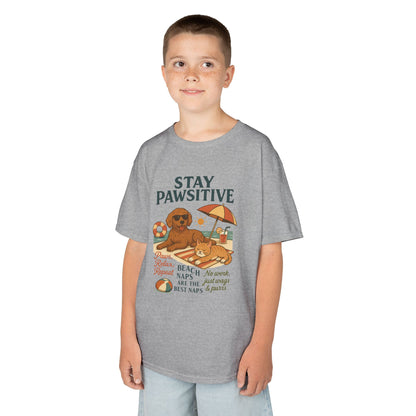 Kids Beach Vibes Tee - Stay Pawsitive, Summer Fun Shirt, Dog Lover Gift, Vacation Outfit, Beach Day Apparel