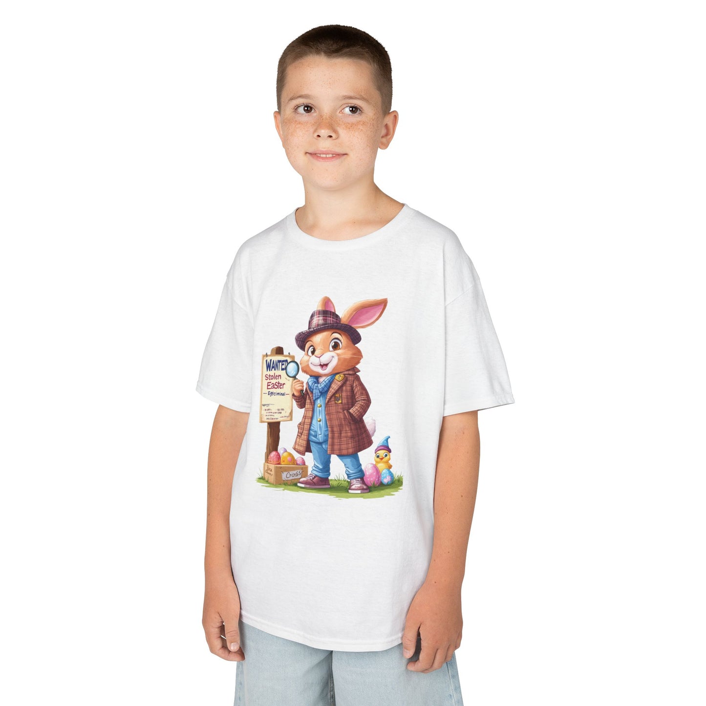 Detective Bunny Easter Kids Tee - Fun Egg Hunt T-Shirt with Mystery Theme, Cute Spring Gift for Kids, Heavy Cotton Easter Outfit