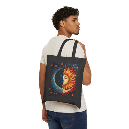 Sun and Moon Cotton Canvas Tote Bag, Eco-Friendly Tote, Boho Chic Bag, Nature Lover Gift, Astrology Tote, Reusable Grocery Bag