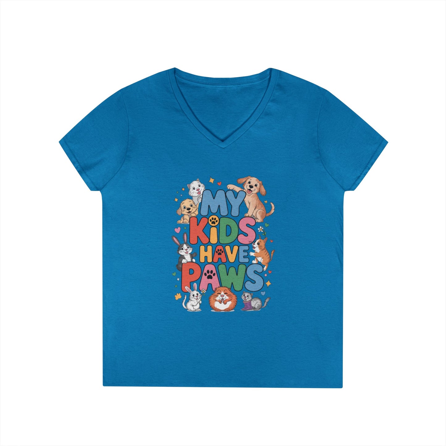 My Kids Have Paws V-Neck T-Shirt, Pet Lover Gift, Cute Animal Shirt, Cute Pet Mom Tee, Animal Parent T-Shirt,  Dog Cat Bunny Lover Gift