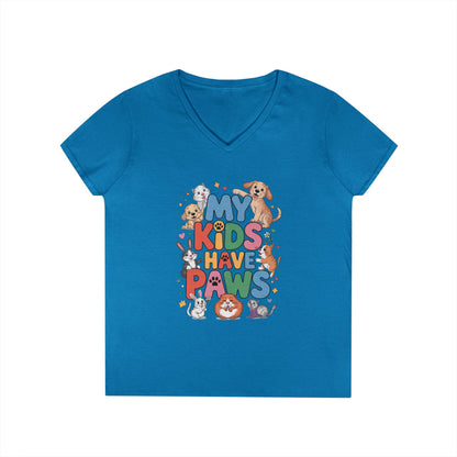 My Kids Have Paws V-Neck T-Shirt, Pet Lover Gift, Cute Animal Shirt, Cute Pet Mom Tee, Animal Parent T-Shirt,  Dog Cat Bunny Lover Gift