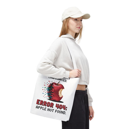 Error 404 Apple Tote Bag, Geek Tote, Funny Shopping Bag, Gift for Tech Lovers, Apple Lovers Tote, Digital Design Bag, Weekender Bag, Beach Bag, Large Canvas Bag
