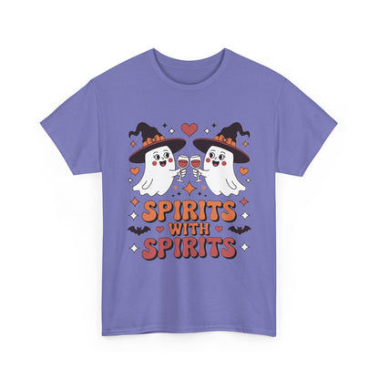 Spirits With Spirits Women's Halloween T-Shirt, Funny Ghost Drinking Wine Tee, Witches Party Shirt, Spooky Season Gift for Her