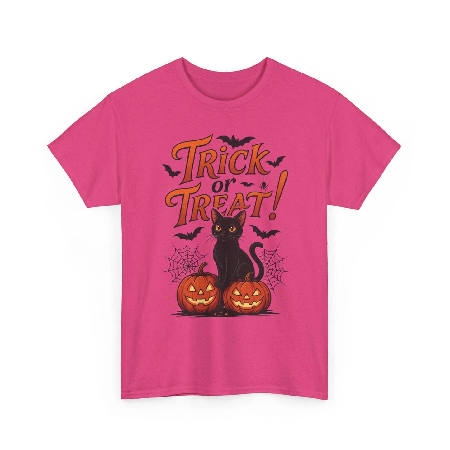 Trick or Treat Black Cat Halloween T-Shirt for Women, Spooky Cute Pumpkin Cat Tee, Fall Halloween Outfit Gift, Vintage Witchy Top