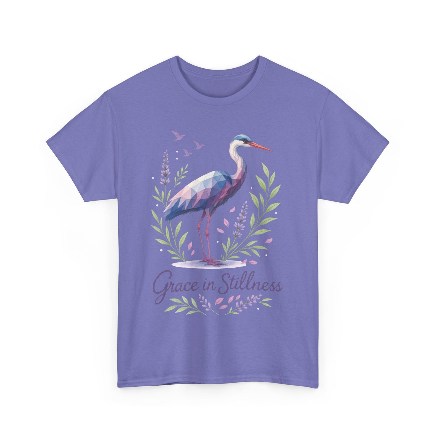 Polygonal Heron Graphic Shirt, Womens Artistic Bird Tee, Nature-Inspired Minimalist Design, Geometric Crane Tee, Bird Lovers Gift