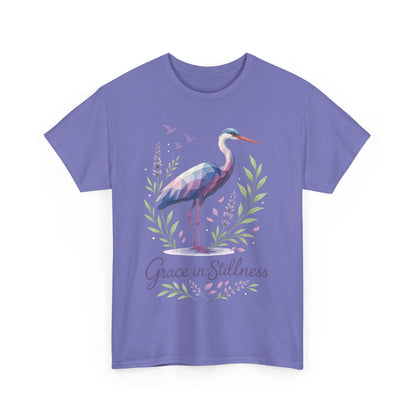 Polygonal Heron Graphic Shirt, Womens Artistic Bird Tee, Nature-Inspired Minimalist Design, Geometric Crane Tee, Bird Lovers Gift