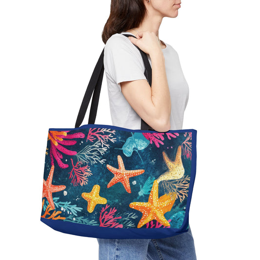 Colorful Starfish Weekender Tote Bag, Beach Essentials, Summer Travel, Vacation, Poolside Carryall, Eco-Friendly Bag, Beach Bag