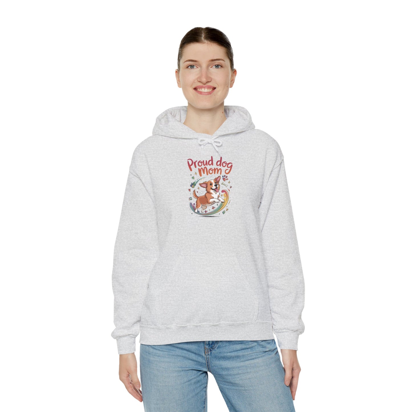 Proud Dog Mom Hoodie, Gift for Dog Owners, Dog Lover Apparel, Mother's Day Gift, Unisex Hooded Sweatshirt, Corgi Rainbow Print