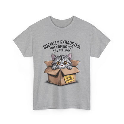 Socially Exhausted Cat Women's Tee, Funny Cat Shirt, Women's Graphic Tee, Gift for Introverts, Cute Animal T-Shirt, Weekend Wear