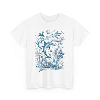 Ocean Life Dolphin T-Shirt, Women's Cotton Tee with Underwater Sea Creatures, Marine Nature Gift Shirt, Perfect for Beach Lovers