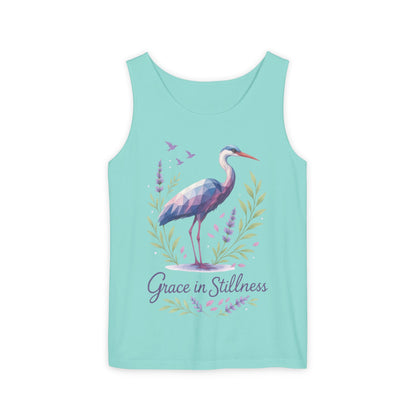 Polygonal Heron Graphic Tank, Womens Artistic Bird Summer Top, Geometric Crane, Bird Lovers Gift, Yoga Shirt, Fitness Apparel, Casual Wear