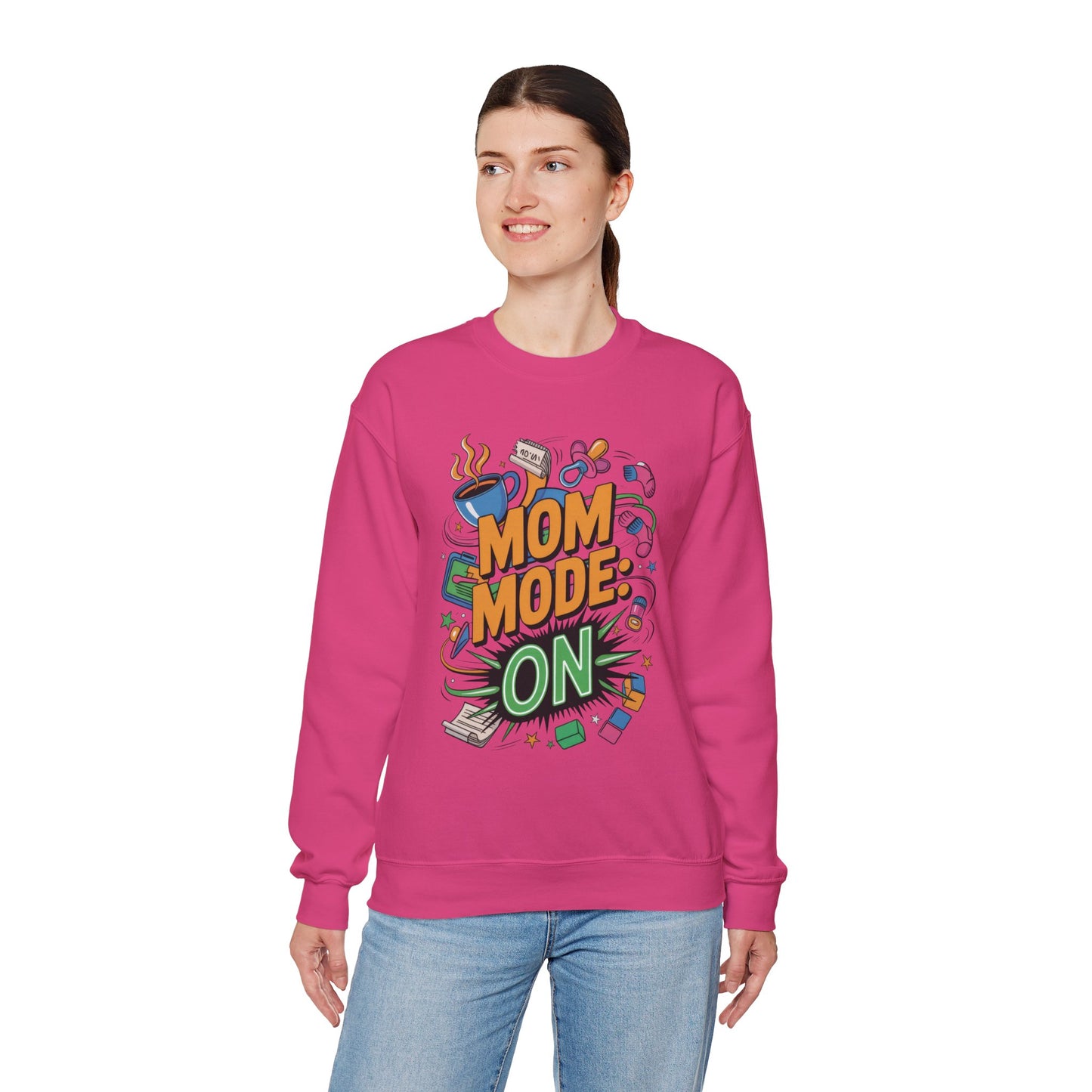Mom Mode On Crewneck Sweatshirt, Gift for Mom, Mother's Day Humor T-Shirt, Cute Mama Life Graphic Tee, Mother's Day Gift