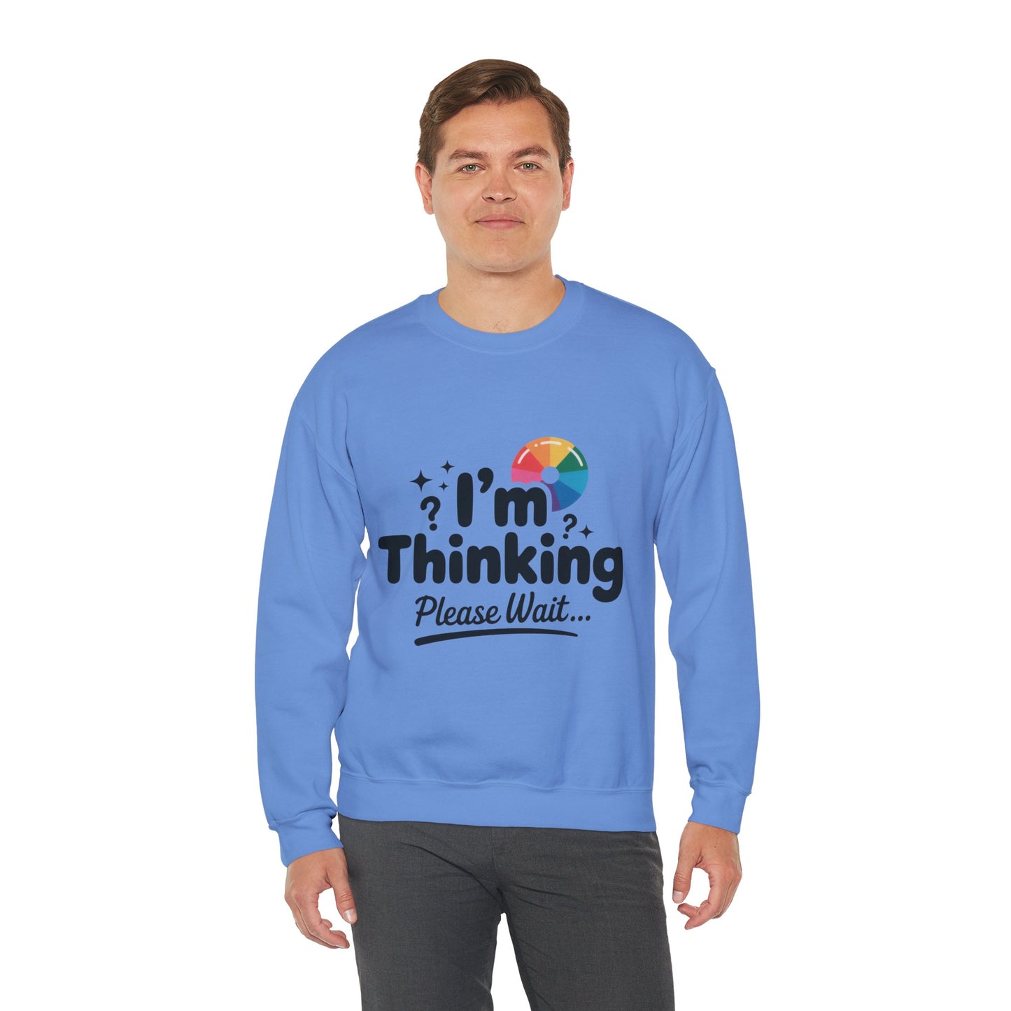 Funny - Im Thinking Please Wait - Mens Sweatshirt, Cute Geeky Gift for Introverts, Programmers, Designers, Humor Crewneck, Gift for Adults