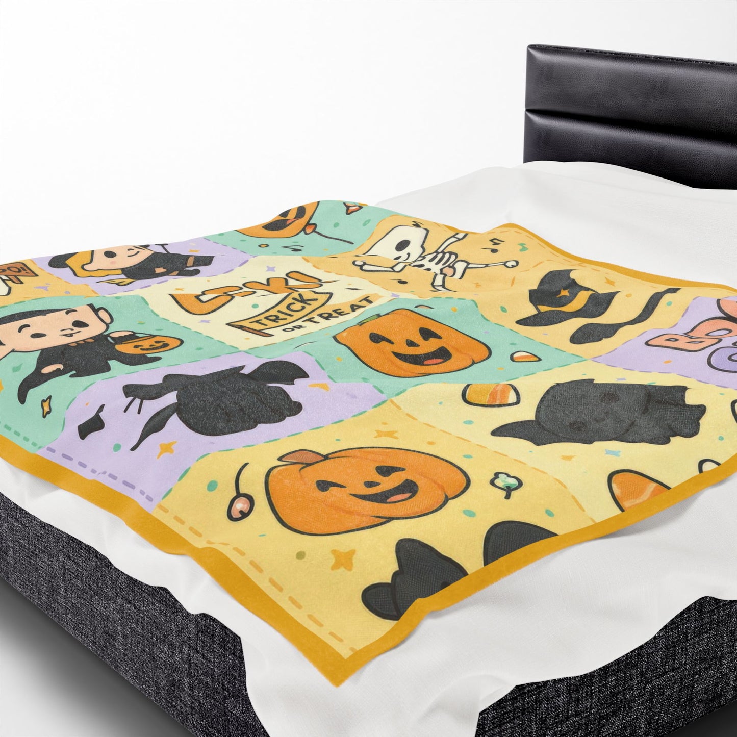 Cute Halloween Blanket for Kids, Pastel Ghosts, Pumpkins Bats, Soft Velveteen Plush Throw Blanket