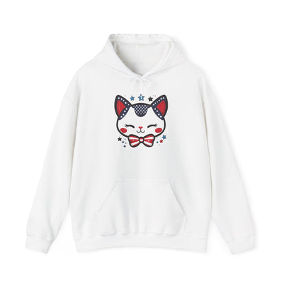 Cute Patriotic Cat -Themed Women's Hoodie, for Cat Lovers, Cute Gift for Pet Owners, Cozy Sweatshirt for All Seasons, Fourth of July Hoodie