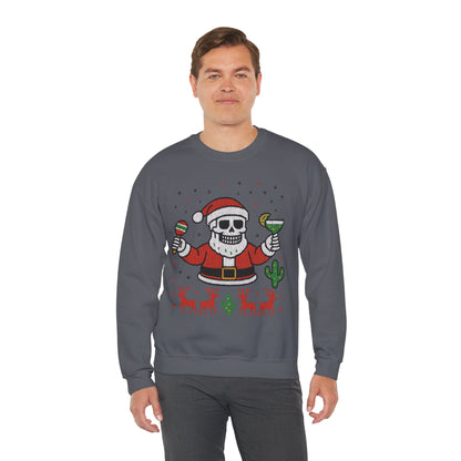Skeleton Santa Ugly Christmas Sweatshirt for Men, Funny Margarita Holiday Jumper